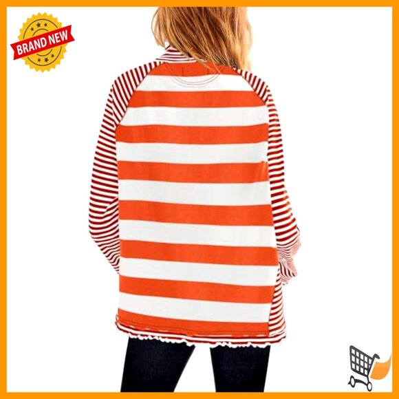 Long Sleeve Striped Turtleneck Tunic Top Raglan Sleeve Loose Fit Pullover - Picture 2 of 7